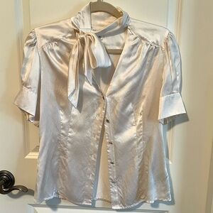 Banana Republic Satin Ivory PussBow Tie Neck Blouse